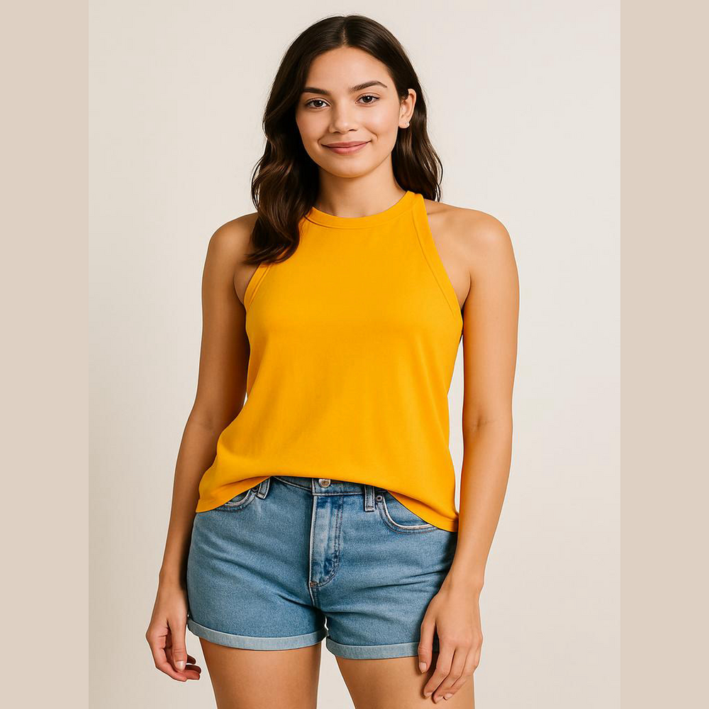 Monrow Halter Muscle Tee shirt yellow‎ marigold
